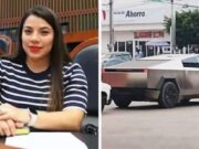 Tunden en redes sociales a diputada de Morena que se pasea en Cybertruck por calles de Chilpancingo